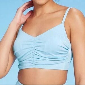 Shade & Shore Sky Blue Longline Ribbed Underwire Bikini Top